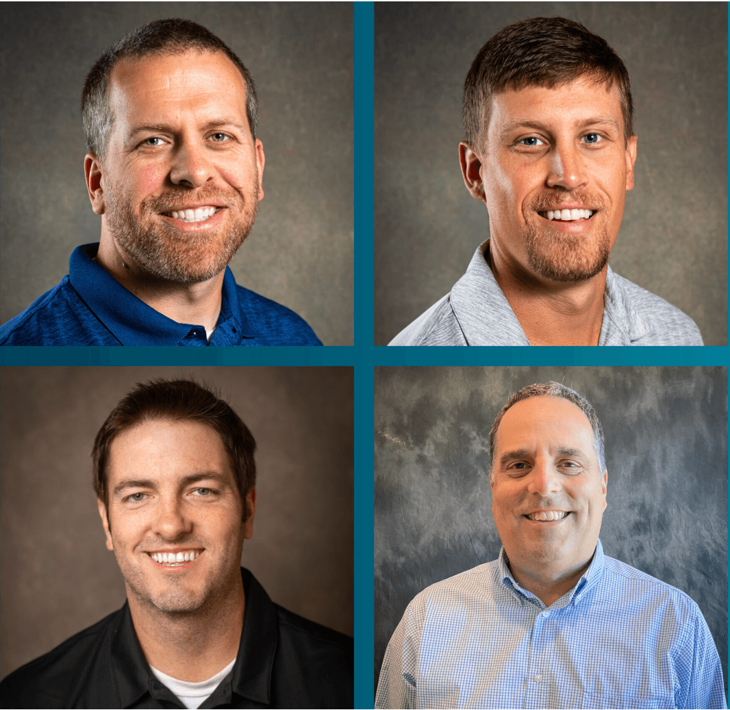 Four smiling men in a grid.